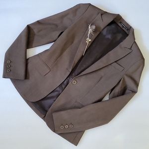 Theory Fitted Single-Breasted Wool Blazer in Dark Brown